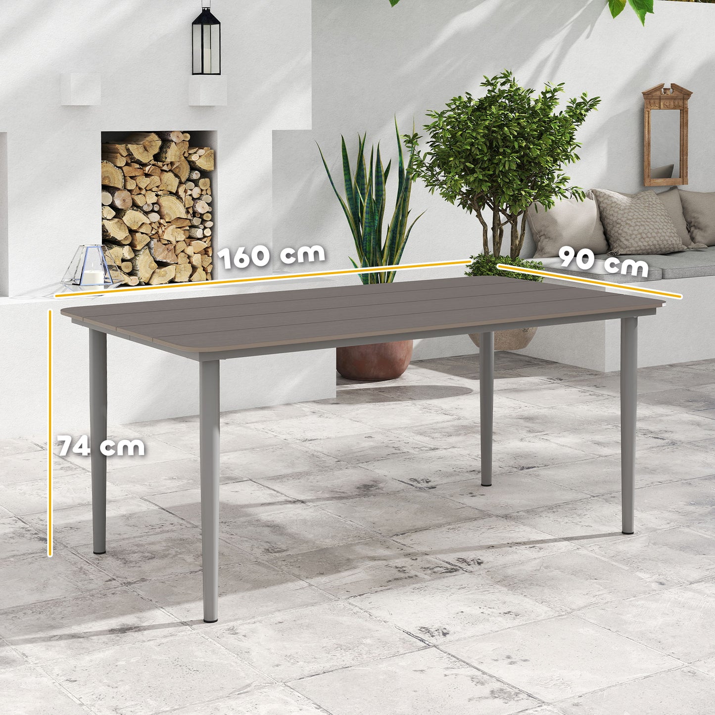 Garden Table, Outdoor Dining Table for 6 People, 160 x 90 x 74 cm