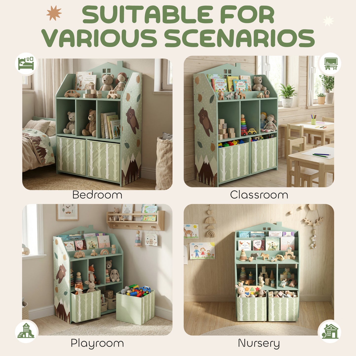 Kids Bookshelf with Storage, Toy Storage Unit with Book Display