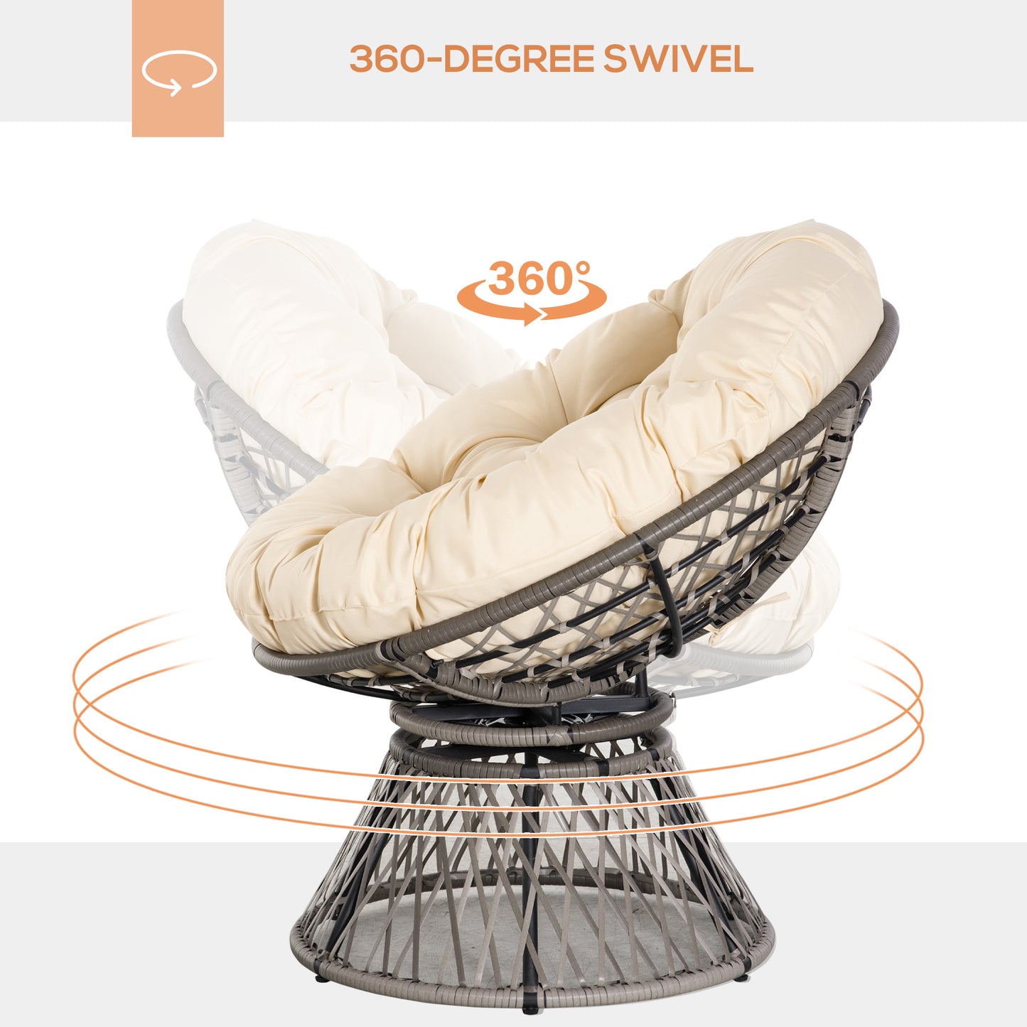 360° Swivel Rattan Moon Bowl Chair Round Lounge Garden Wicker