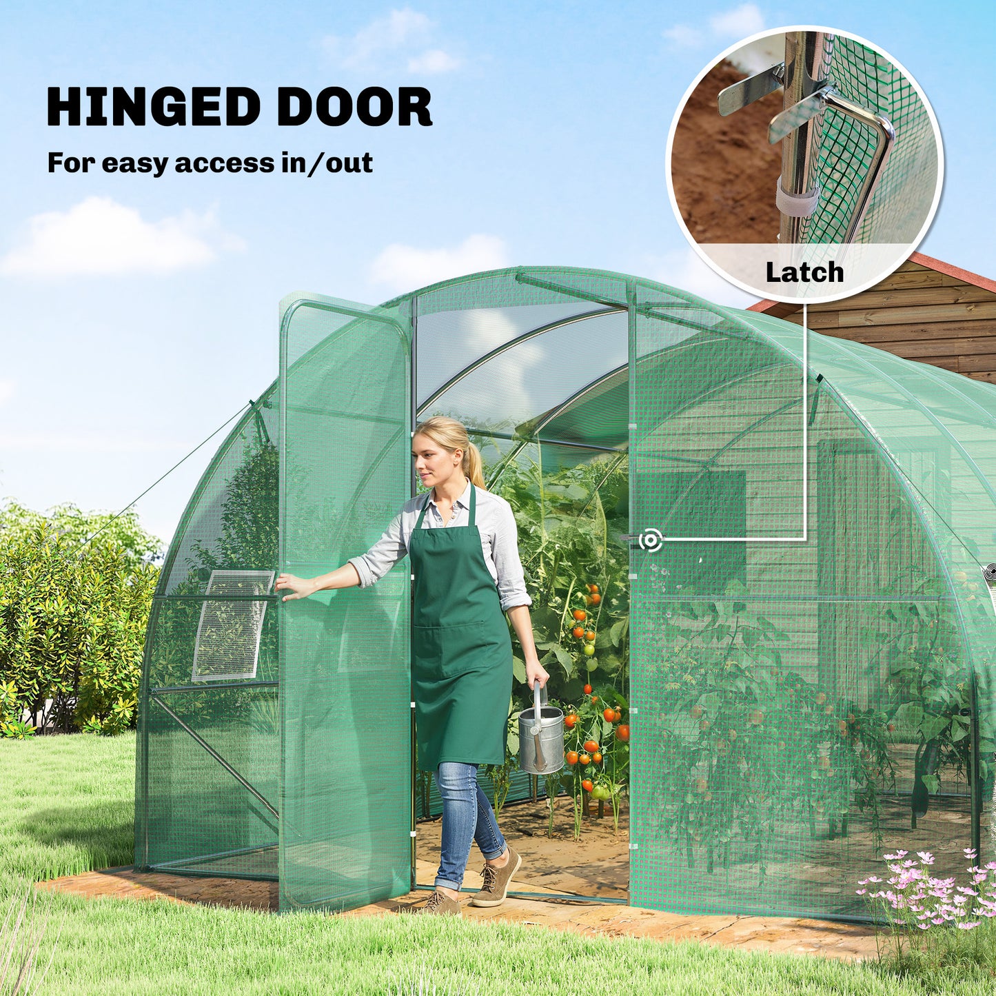 3 x 4 m Walk-in Polytunnel Greenhouse with Hinged Door