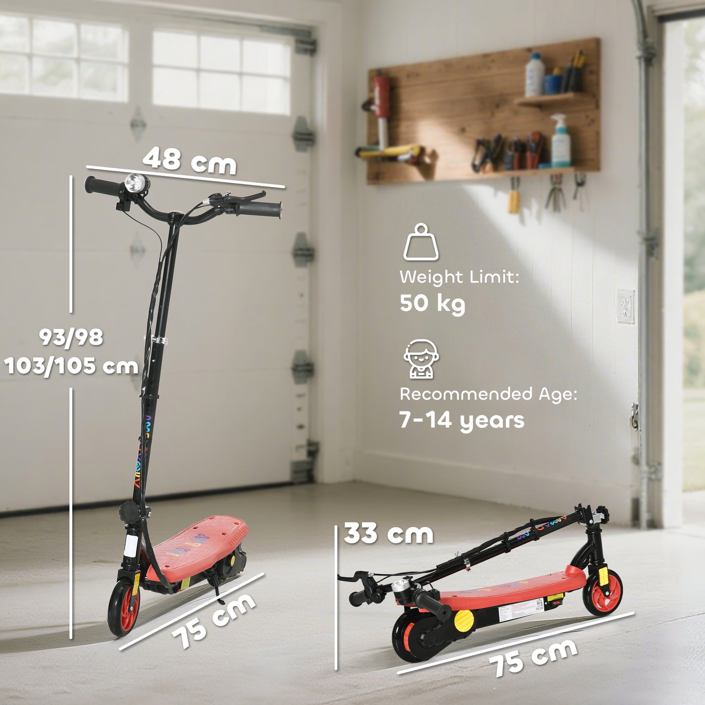 Foldable Electric Scooter, with LED Lights, for Ages 7-14 Years