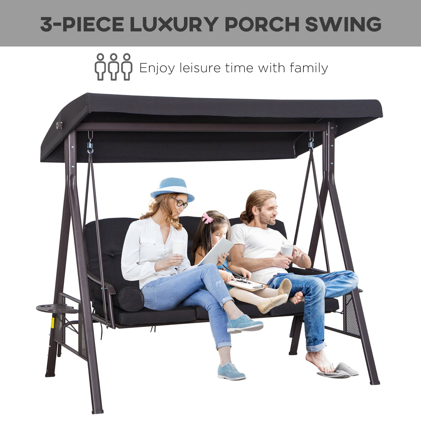 3 Seater Swing Chair Hammock Chair with Adjustable Canopy