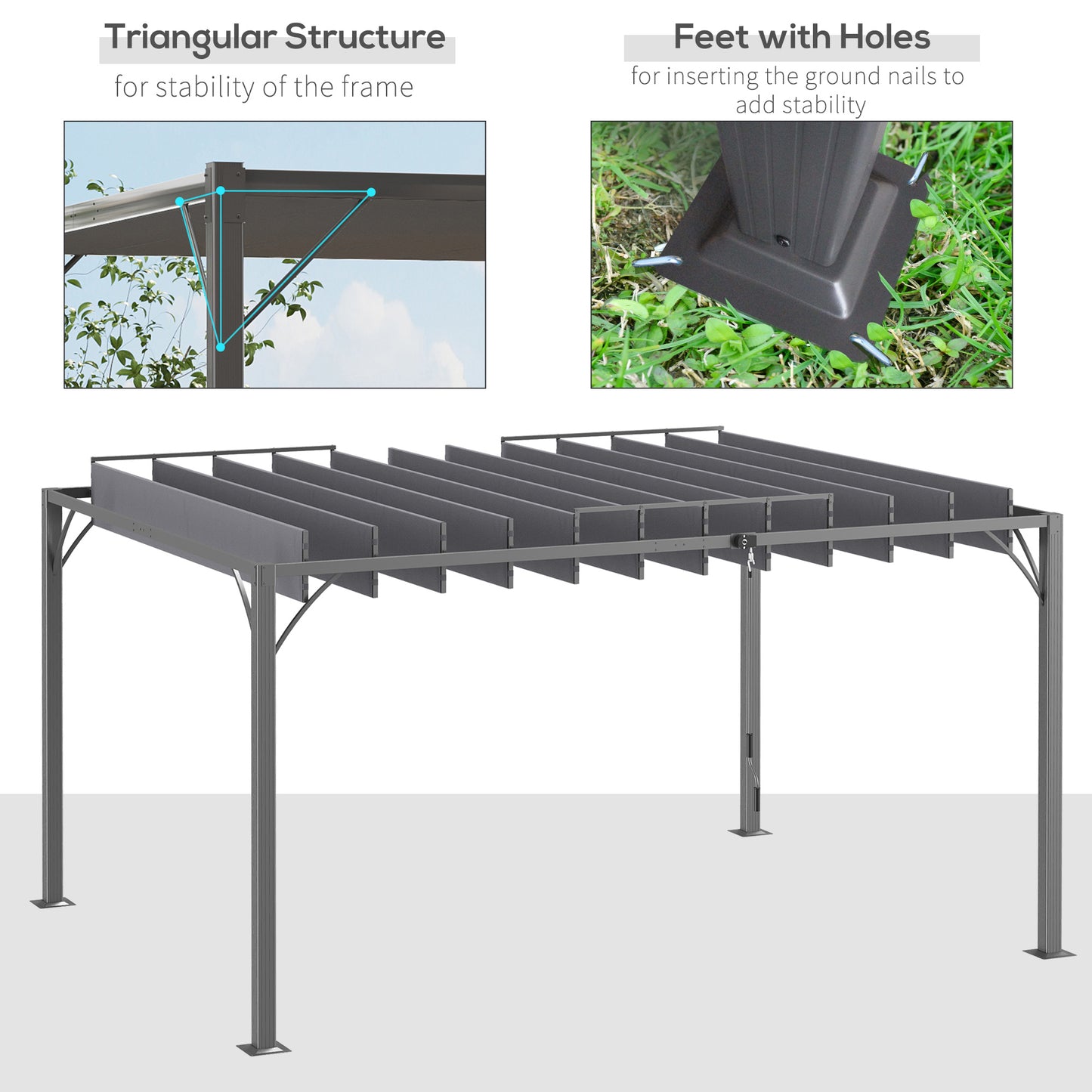 4 x 3(m) Outdoor Pergola with Retractable Roof
