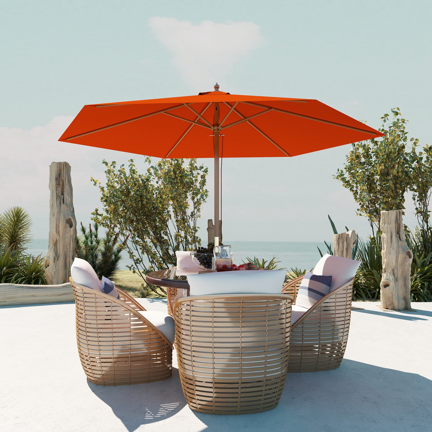 2.5m Wood Garden Parasol Sun Shade Patio Outdoor Wooden Umbrella