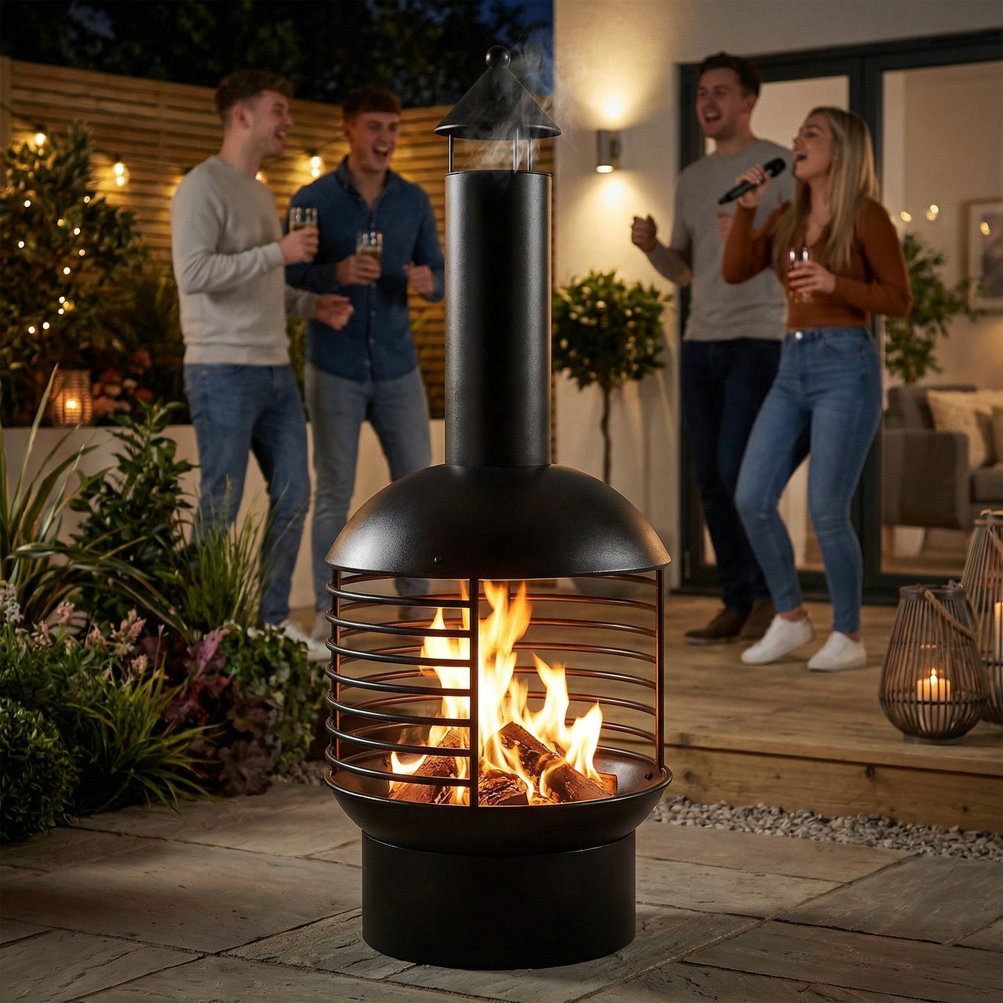 Chimney Fire Pit, Portable Wood Burning Firepit with Poker