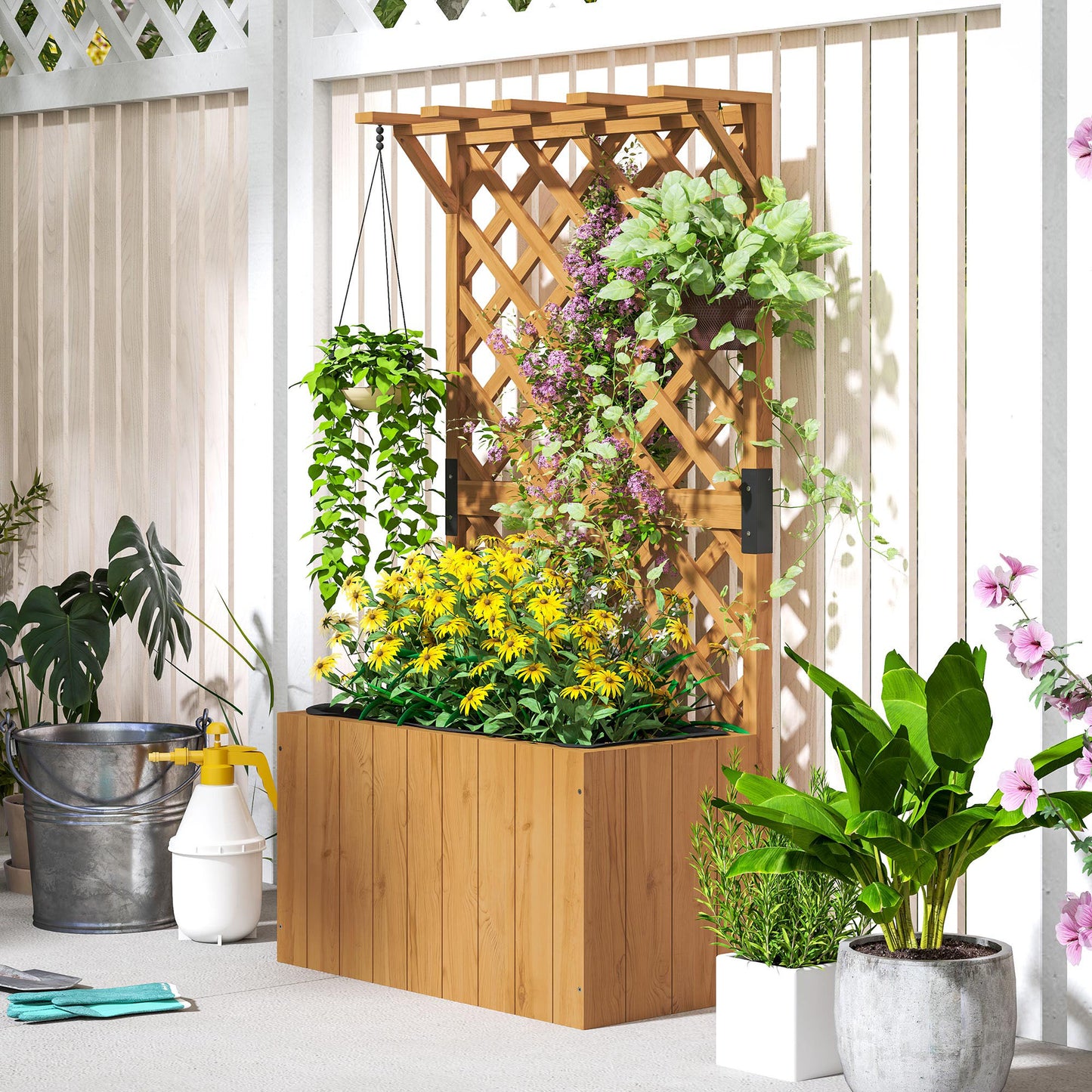 Wooden Planter with Trellis