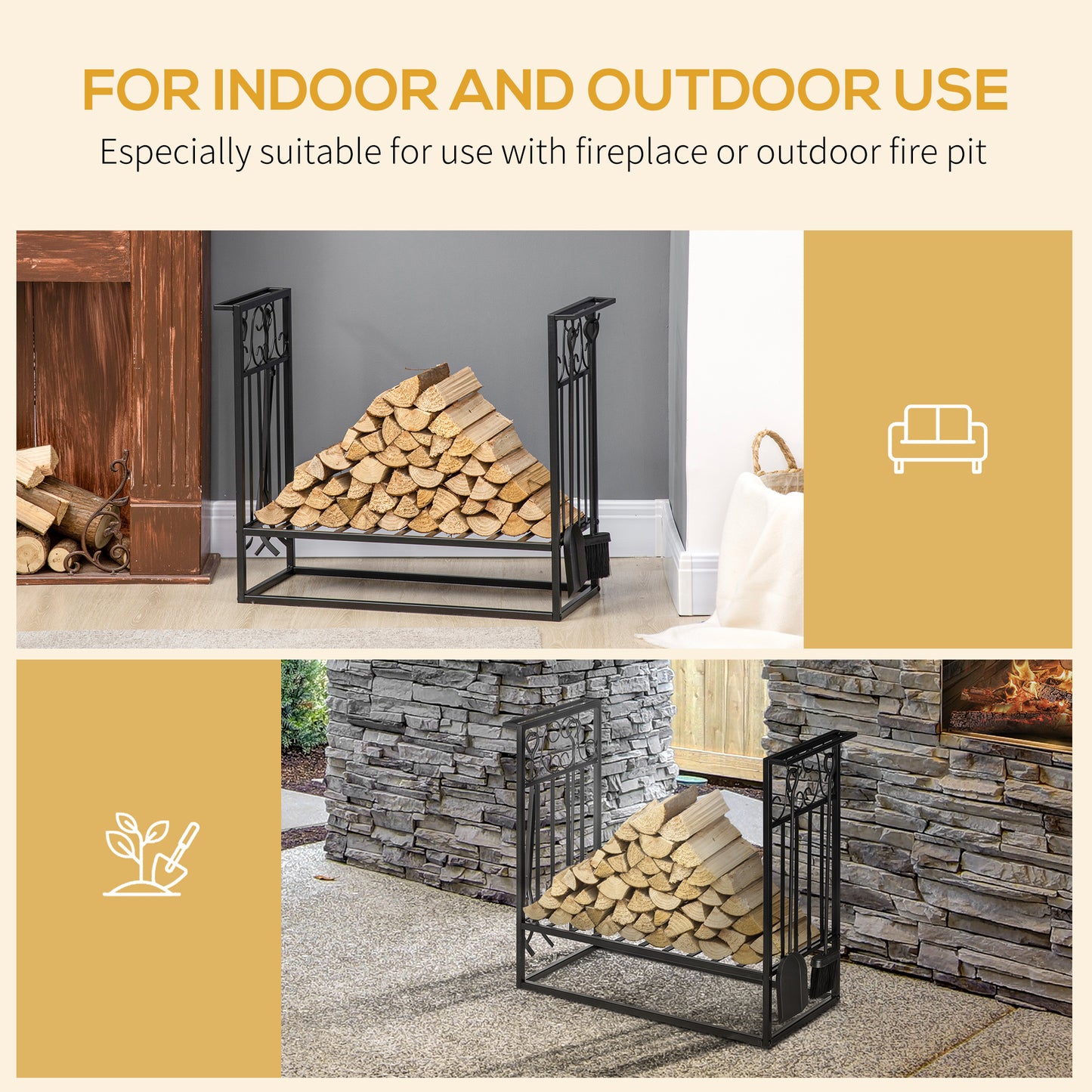 Steel Firewood Log Holder Indoor Outdoor Firewood Rack Fireplace