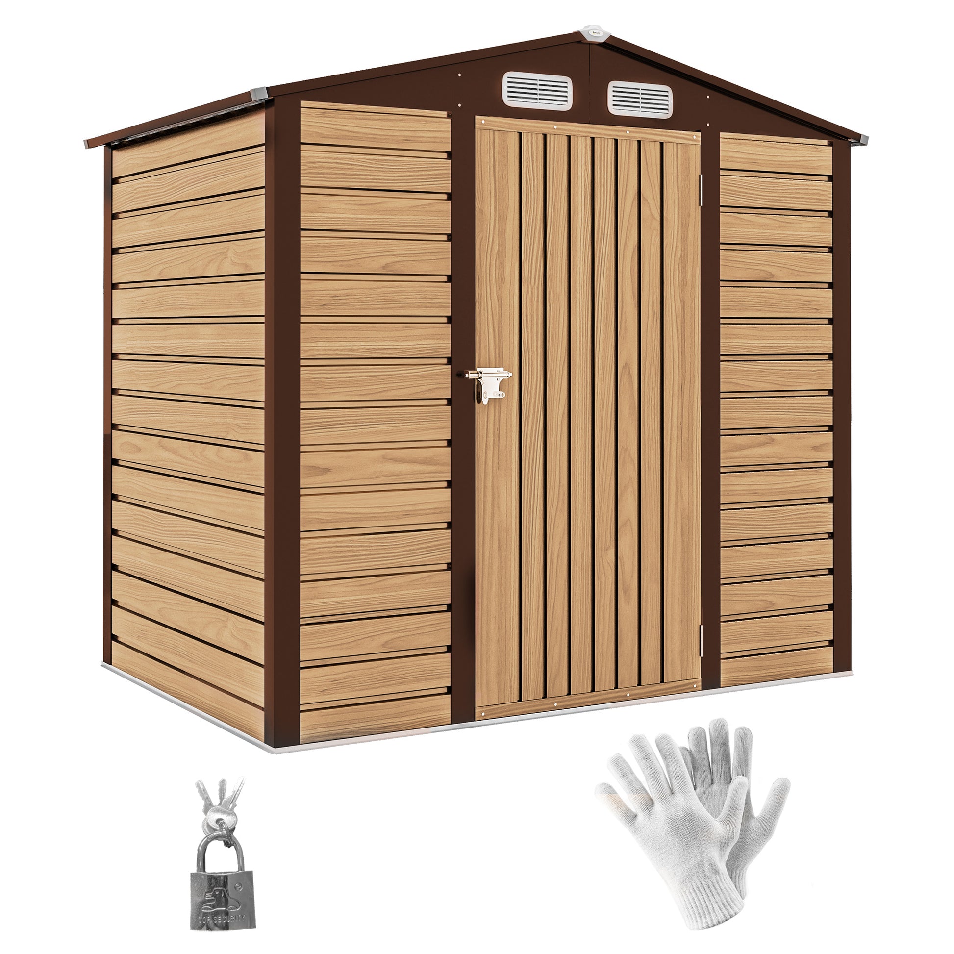 4 x 6ft Galvanised Steel Garden Shed, with Lock and Gloves