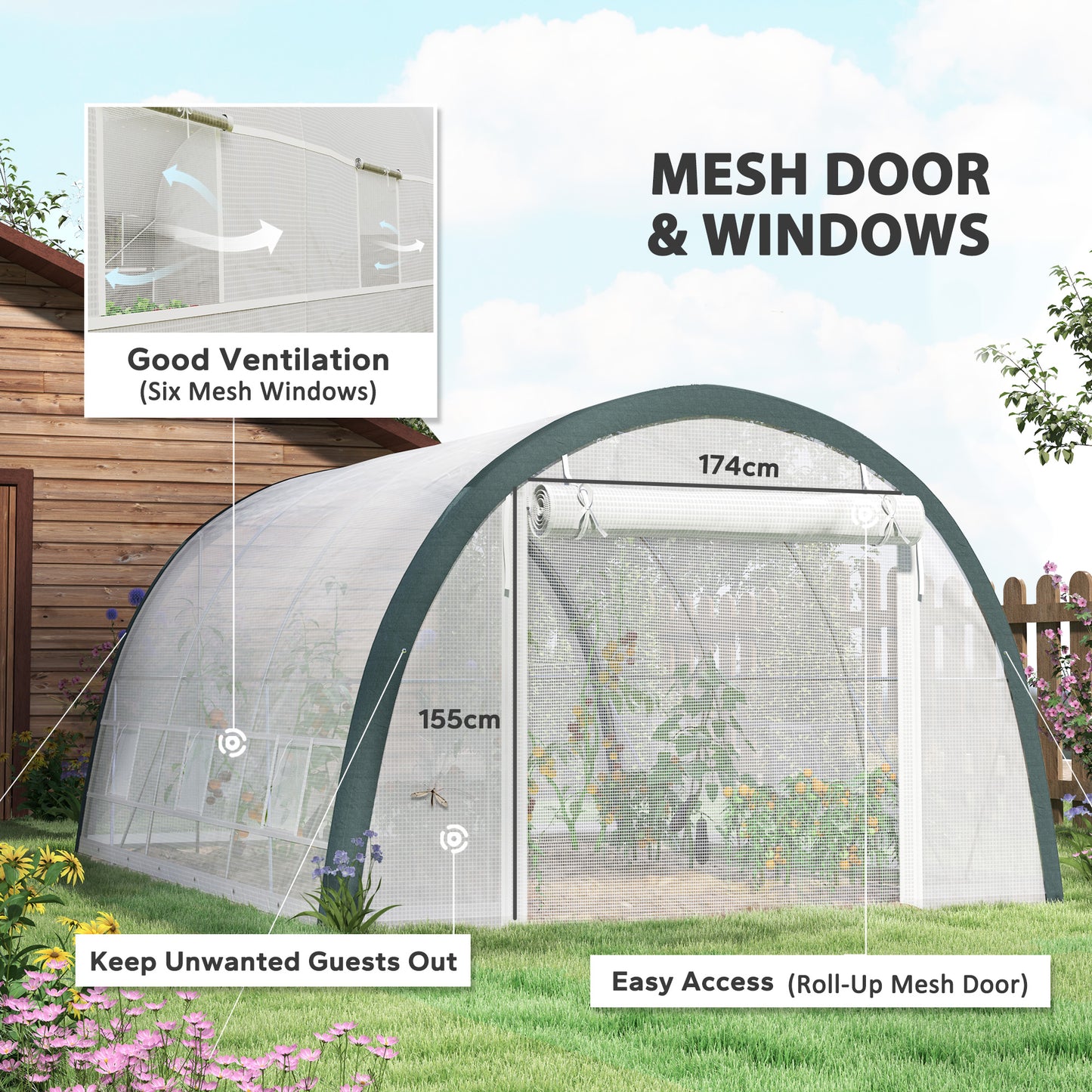 4 x 3(m) Walk-In Tunnel Greenhouse, with Accessories