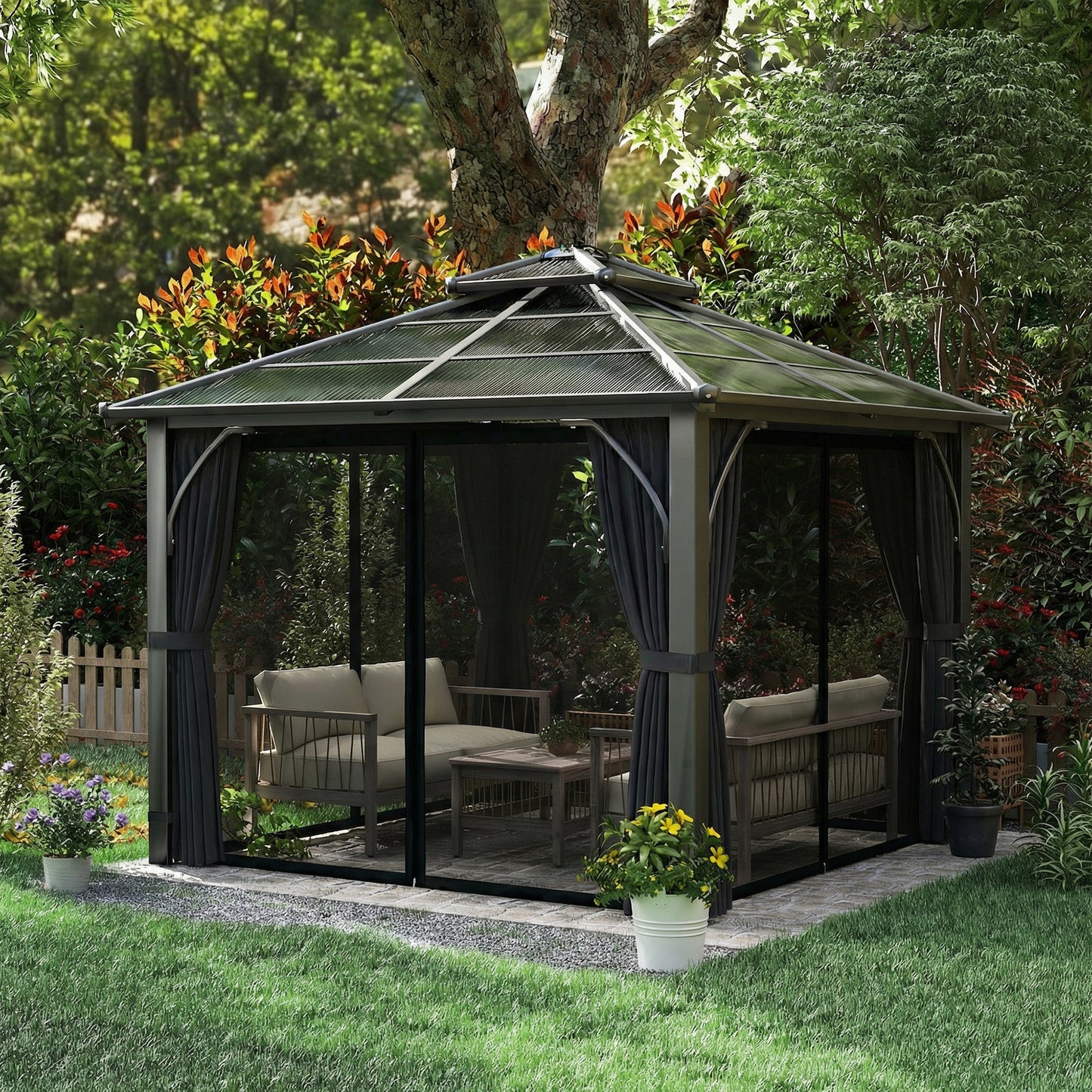 2.5 x 2.5 m Hardtop Gazebo Canopy with 7mm PC Roof