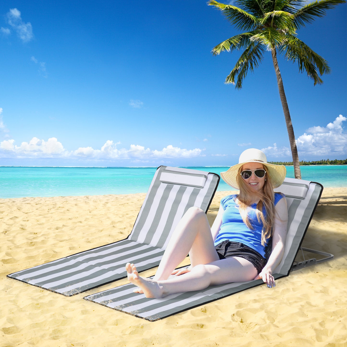 Set of 2 Foldable Garden Beach Chair Mat Lightweight Outdoor Sun