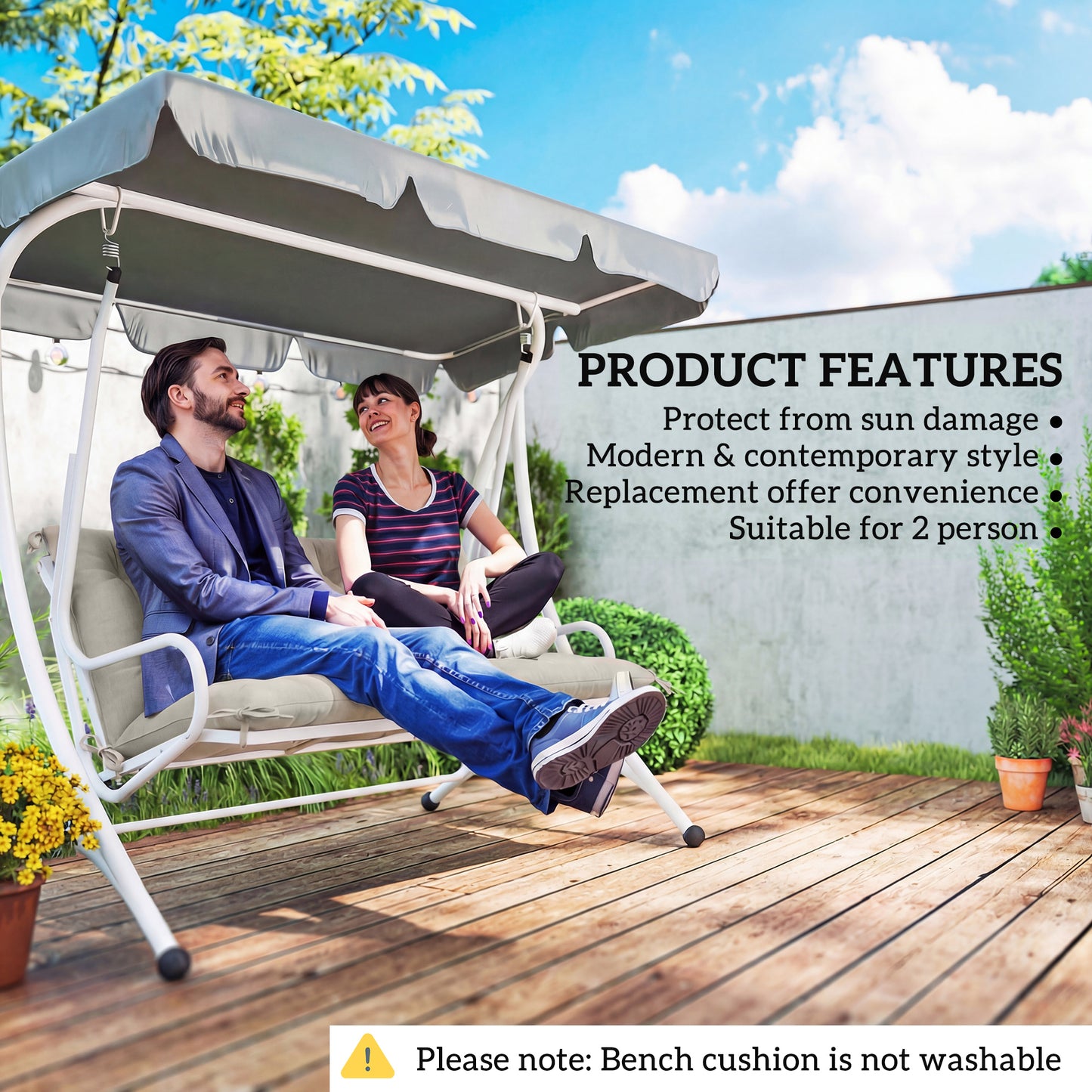 Garden Bench Cushion, 2 Seater Swing Chair Cushion