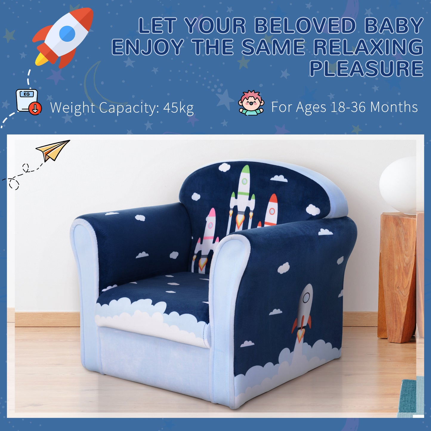 Children Chair Armchair Single Sofa, 50 x 39 x 44cm, for 18M+