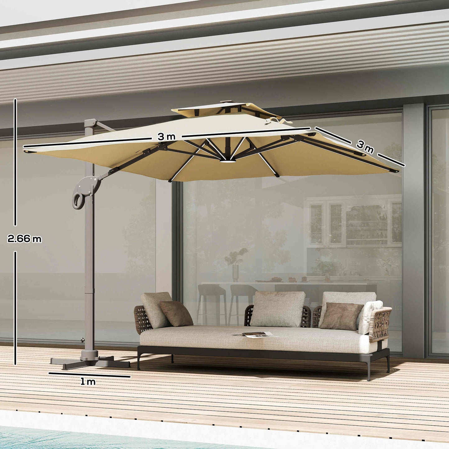 3 x 3(m) Aluminium Sun Square Canopy Top with Adjustable Pole Angle
