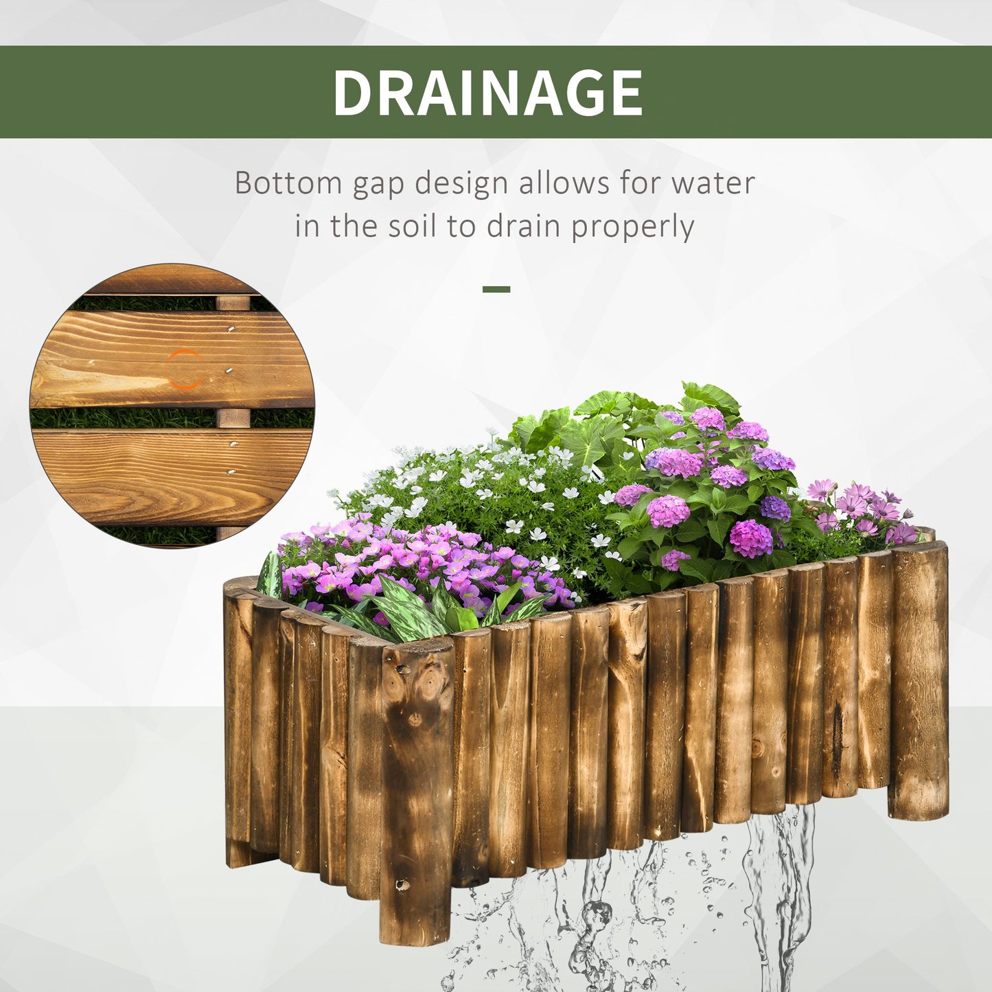 52L Raised Flower Bed Wooden Rectangular Planter Container Box Herb