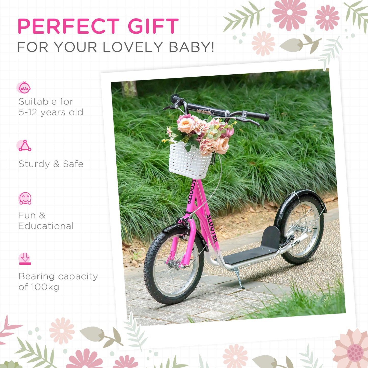 Kids Scooter, Kick Stunt Scooter with Adjustable Handlebar