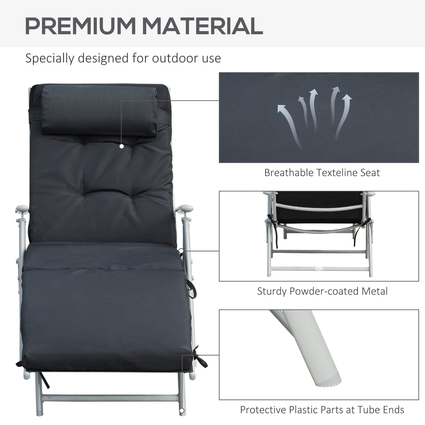 Steel Frame Outdoor Garden Padded Sun Lounger w/ Pillow