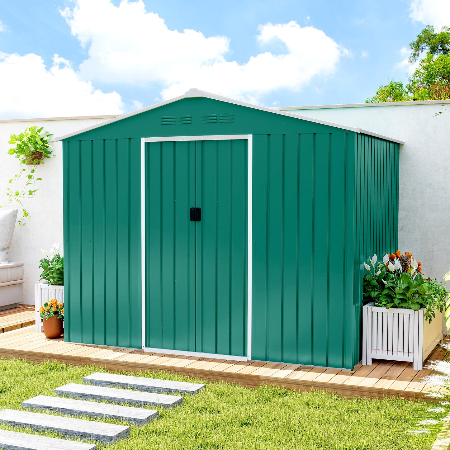 8 x 6ft Galvanised Steel Shed, with Double Door