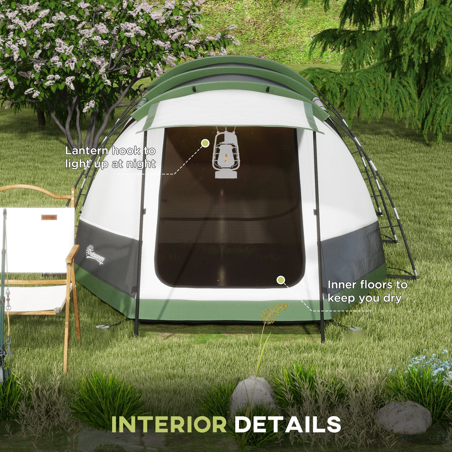 Three-Man Camping Tent, with Two Rooms and Porch