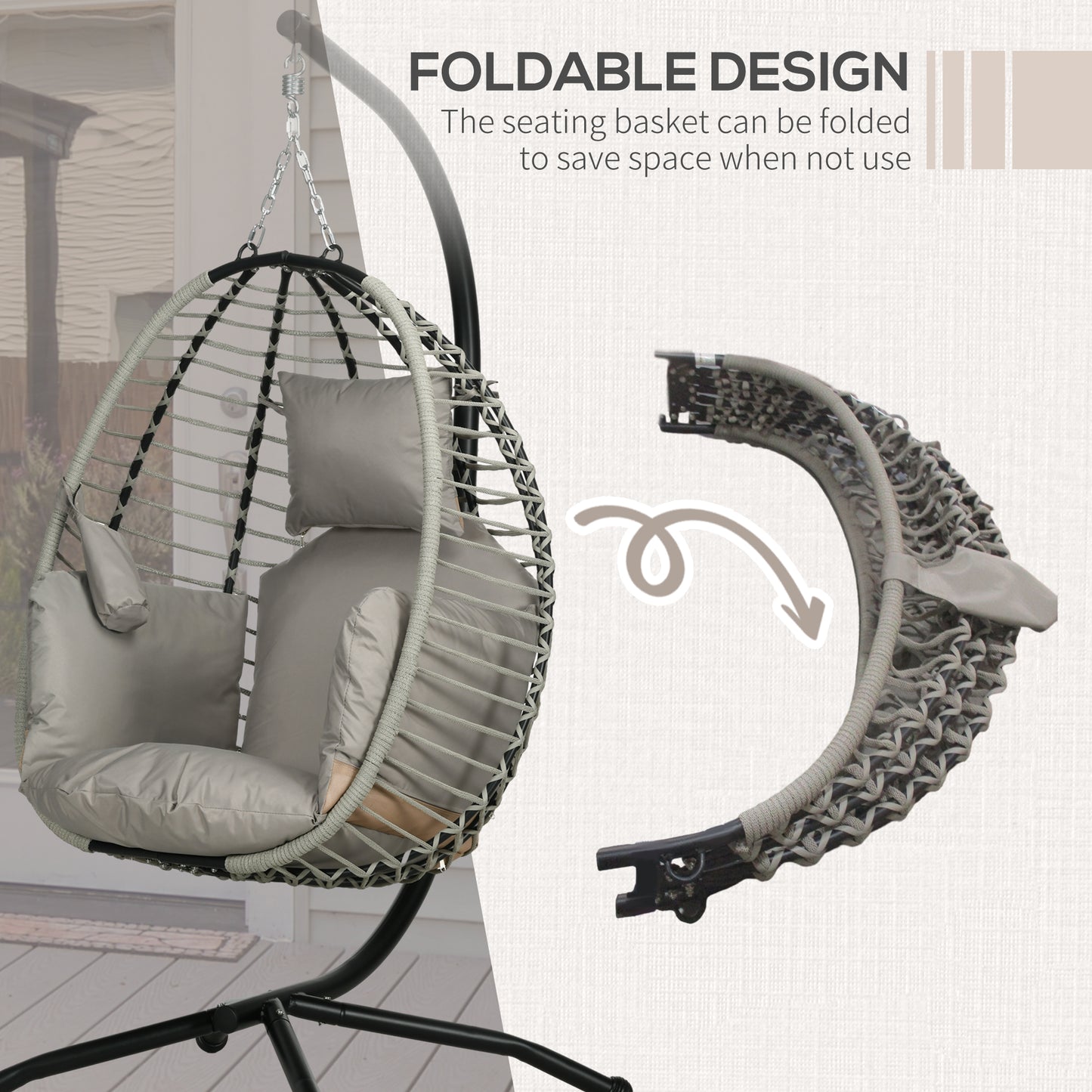 Single Rattan Hanging Egg Chair, with Seat Cushion