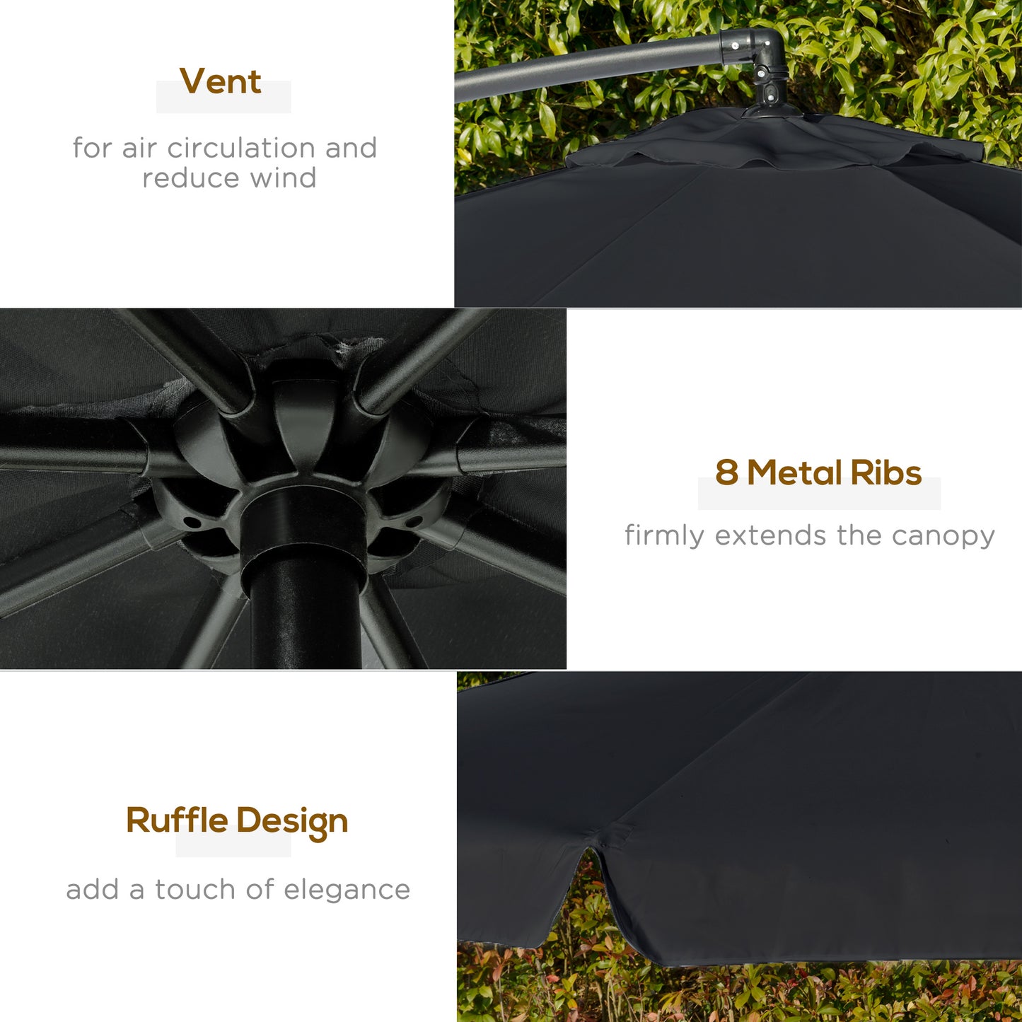 2.7m Garden Banana Parasol Cantilever Umbrella with Crank Handle