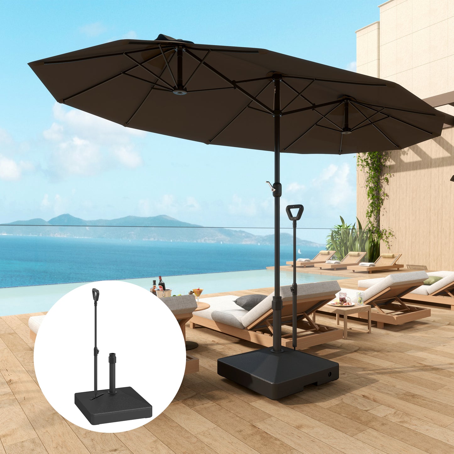 Garden Parasol Base with Adjustable Wheels and Handle