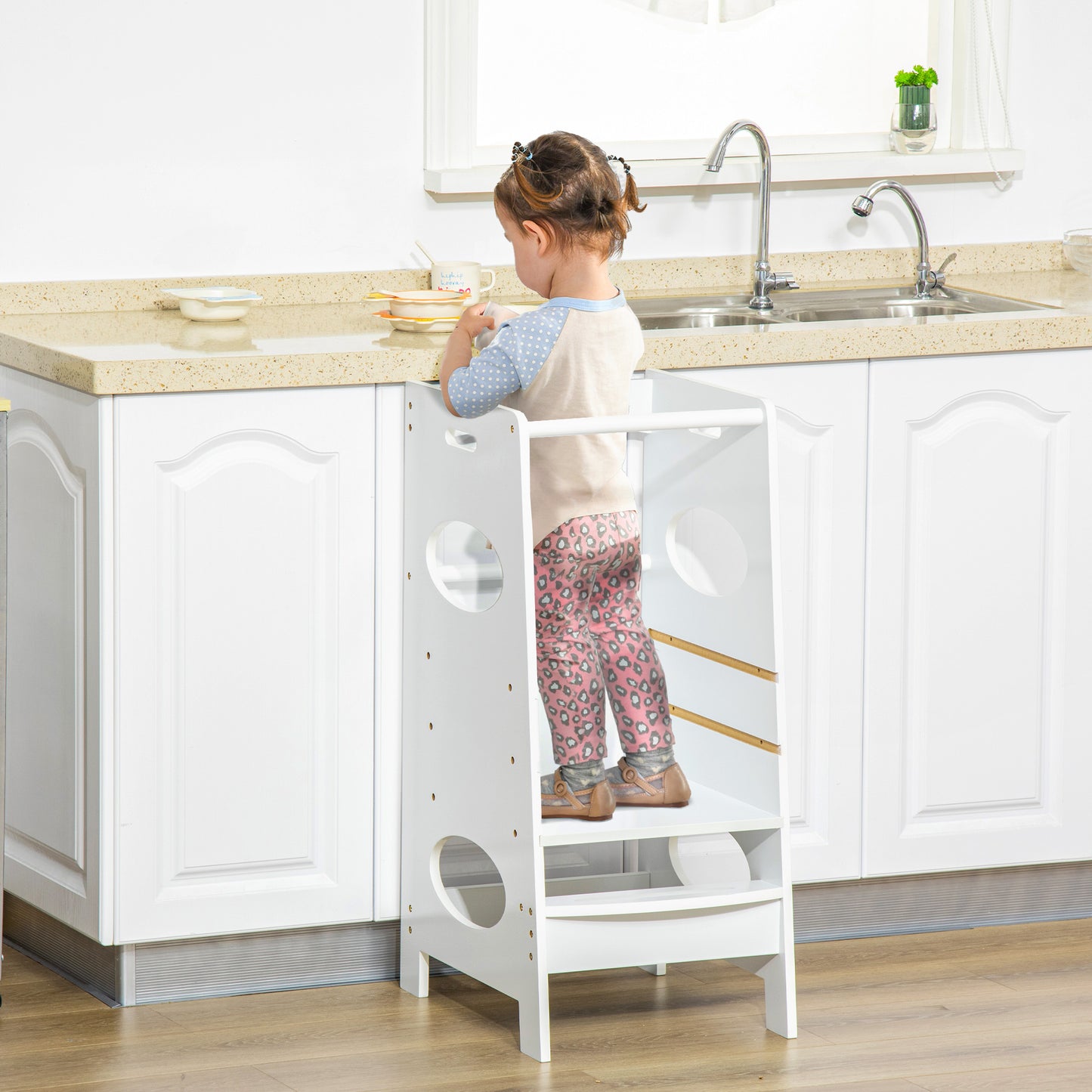 Toddler Step Stool Kids Adjustable Standing Tower with Safety Rail