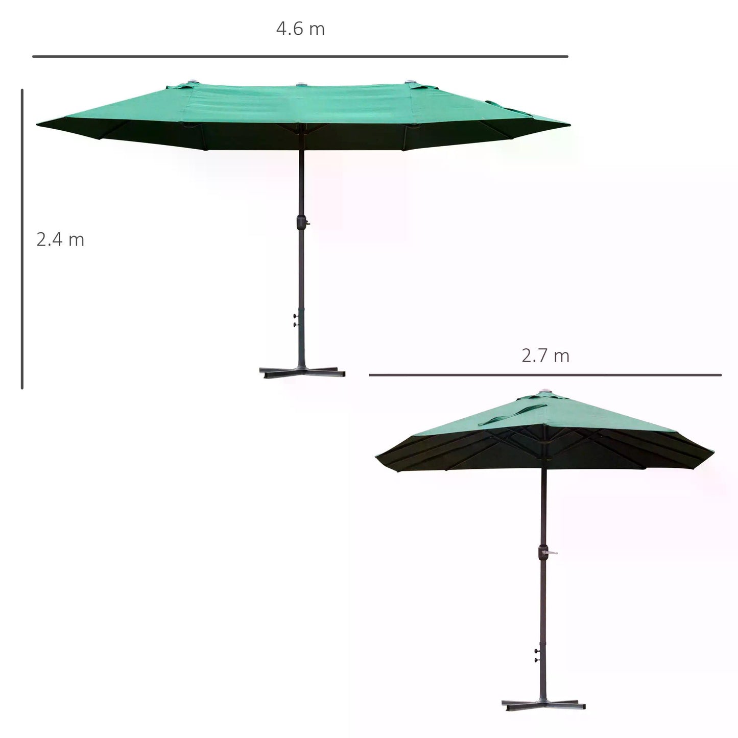 4.6M Sun Umbrella Canopy Double-sided Crank Sun Shade w/ Cross Base (1)