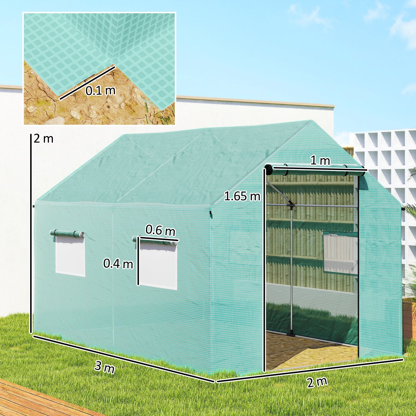 Polyethylene Walk-in Polytunnel Greenhouse, 2 x 3(m)