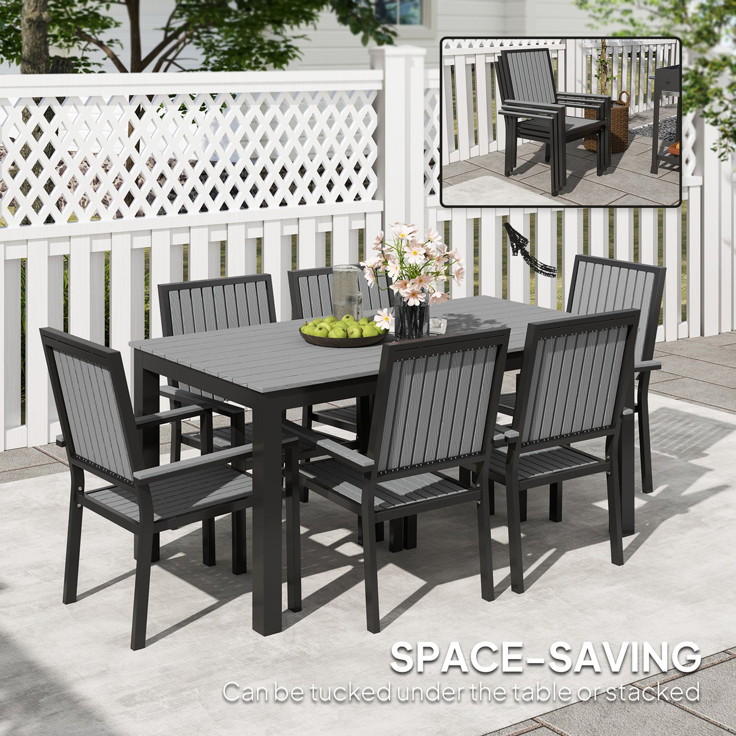 6 Seater Garden Dining Set with Stackable Chairs, Aluminium Frame