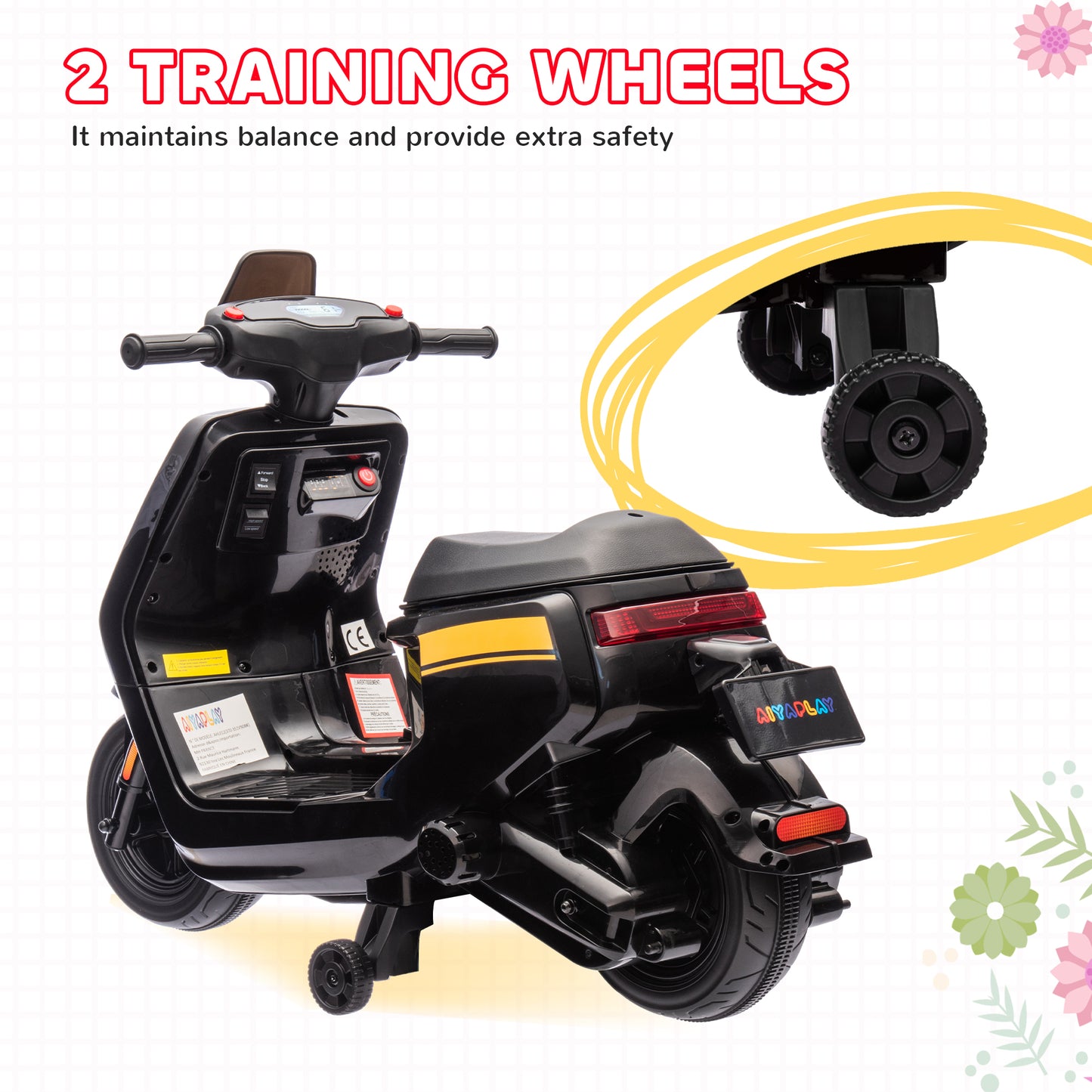 6V Ride on Motorbike, Kids Electric Motorbike w/ Headlights, Music