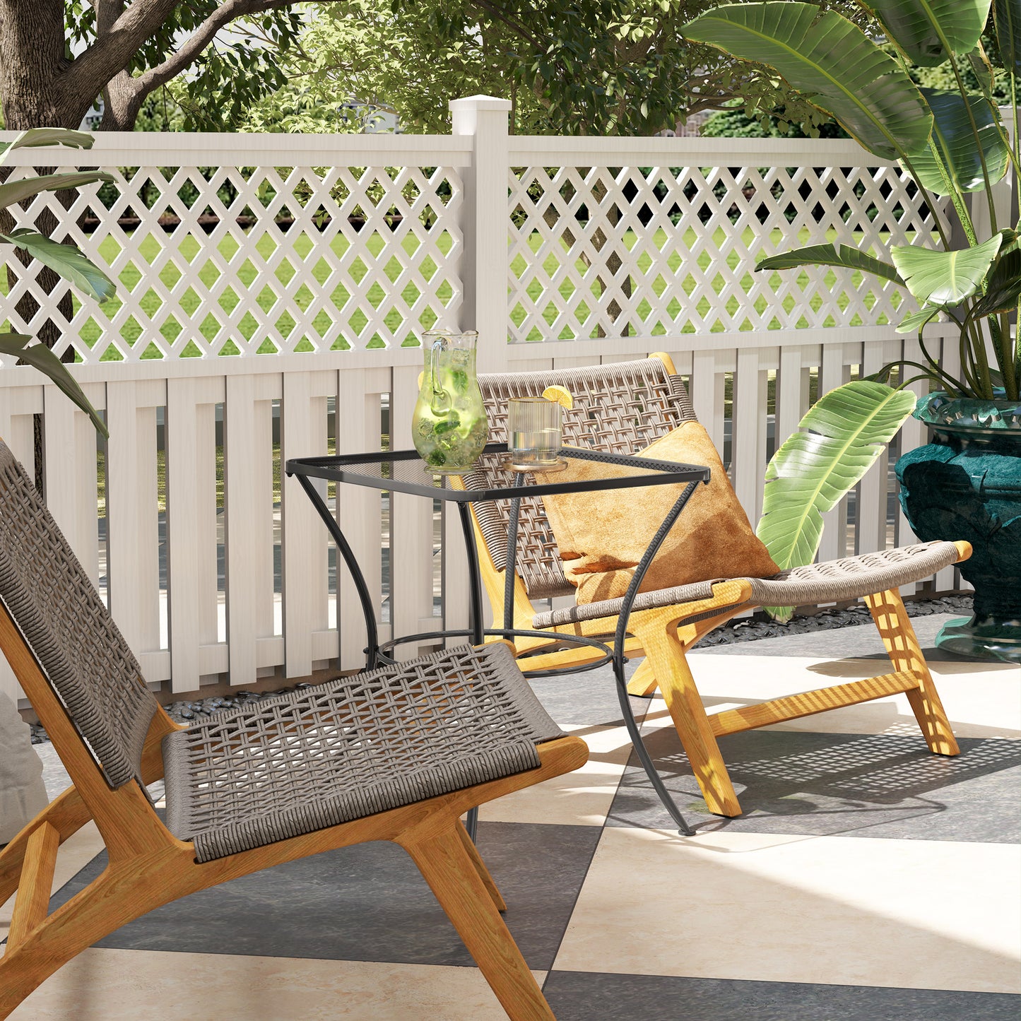 60cm Square Garden Table, Outdoor Metal Bistro Side Desk with Mesh Top