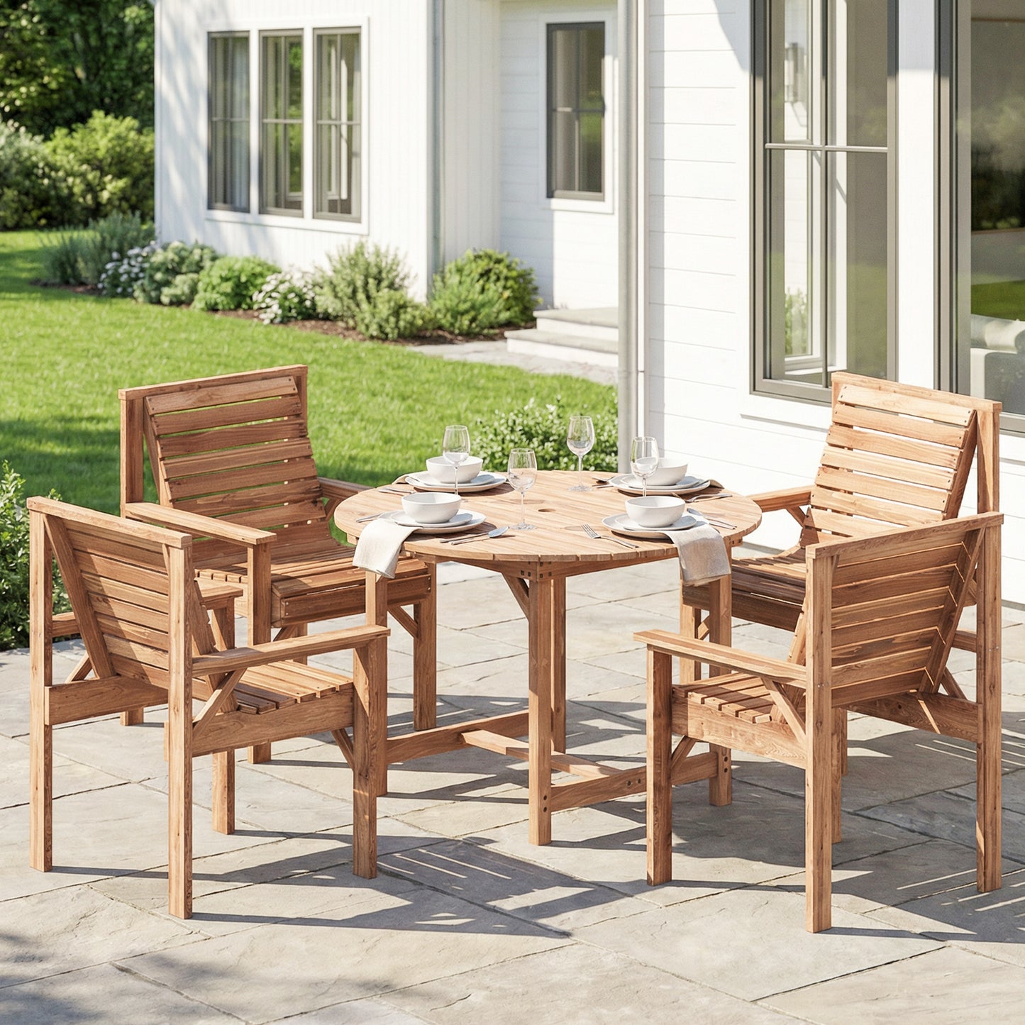 5 Pieces Garden Dining Set with Parasol Hole