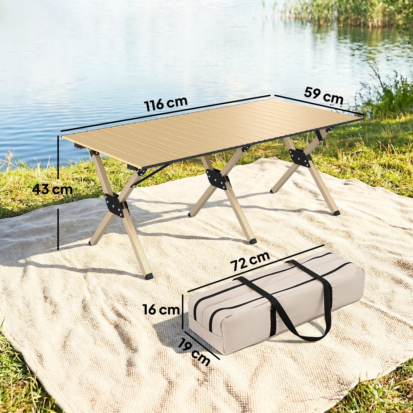 4ft Folding Camping Table, Waterproof Picnic Table with Roll Up Top