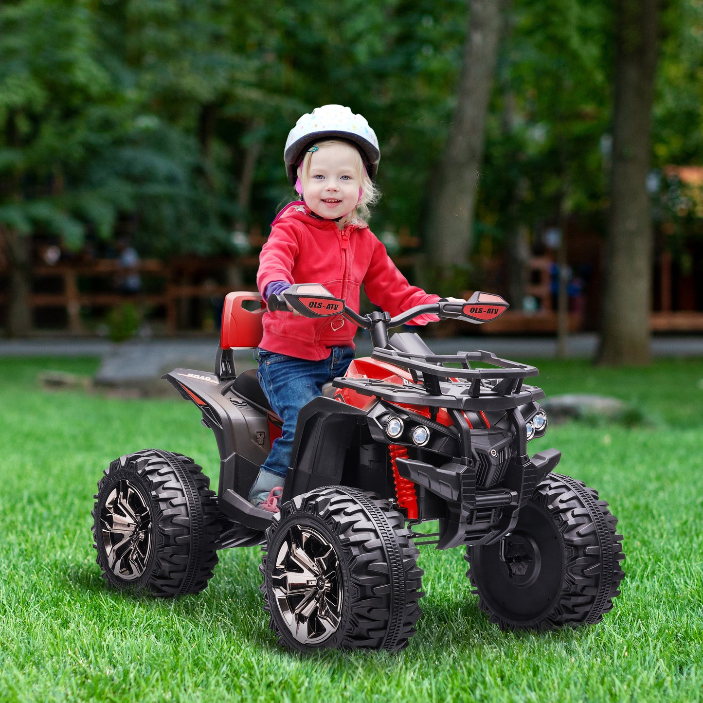 12V Quad Bike ATV with LED Lights, Music, Backrest, Forward, Backward