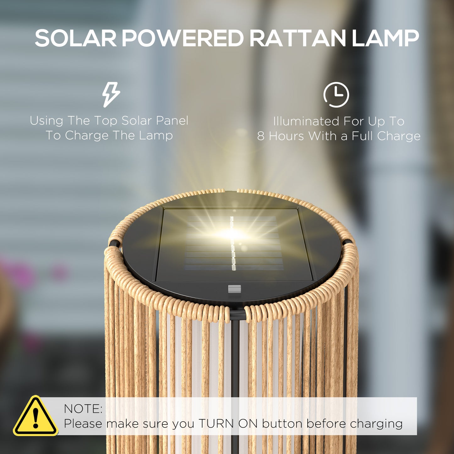 Patio Garden Solar Powered Lights Woven Resin Wicker Lantern Auto