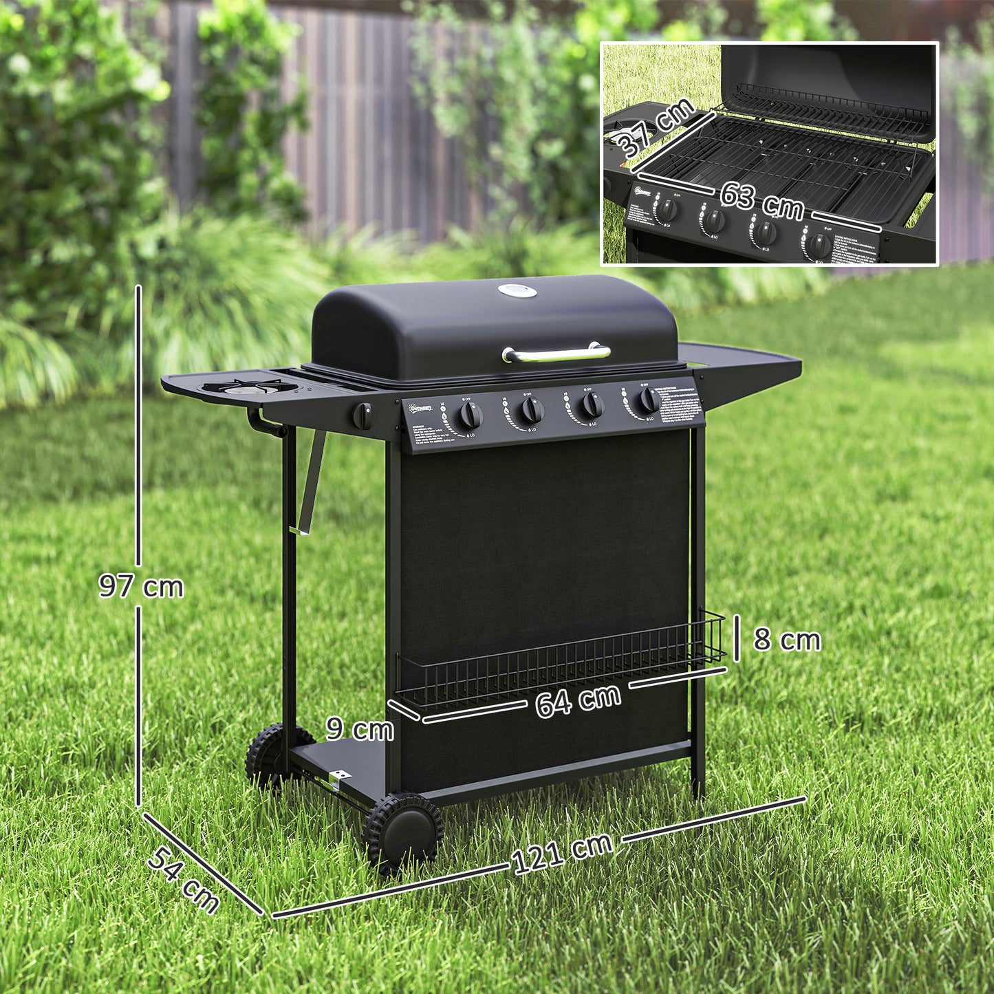 4+1 Burner Gas BBQ Grill, Portable Gas Barbecue Grill