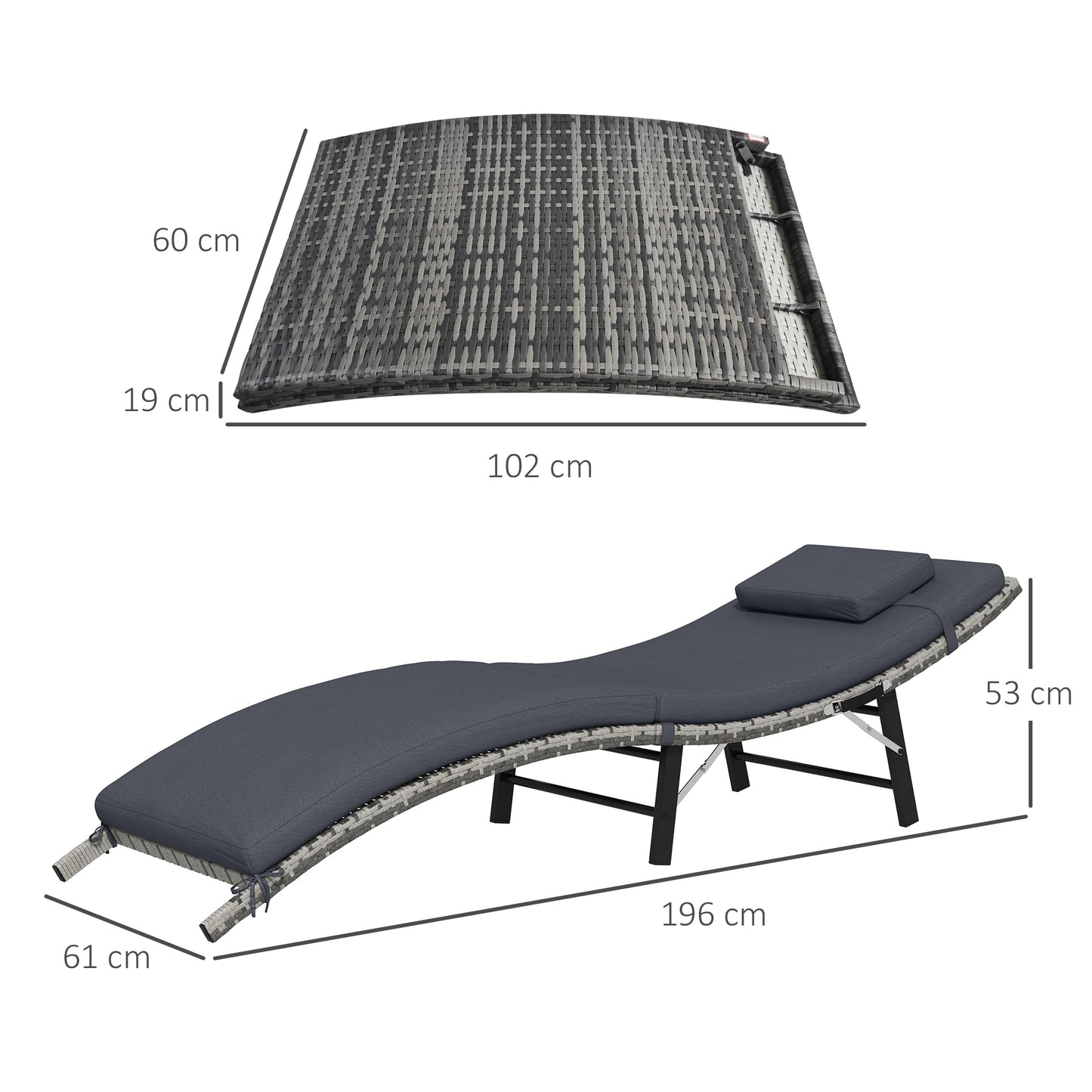 Rattan Folding Sun Lounger Outdoor Chair with Cushion and Pillow