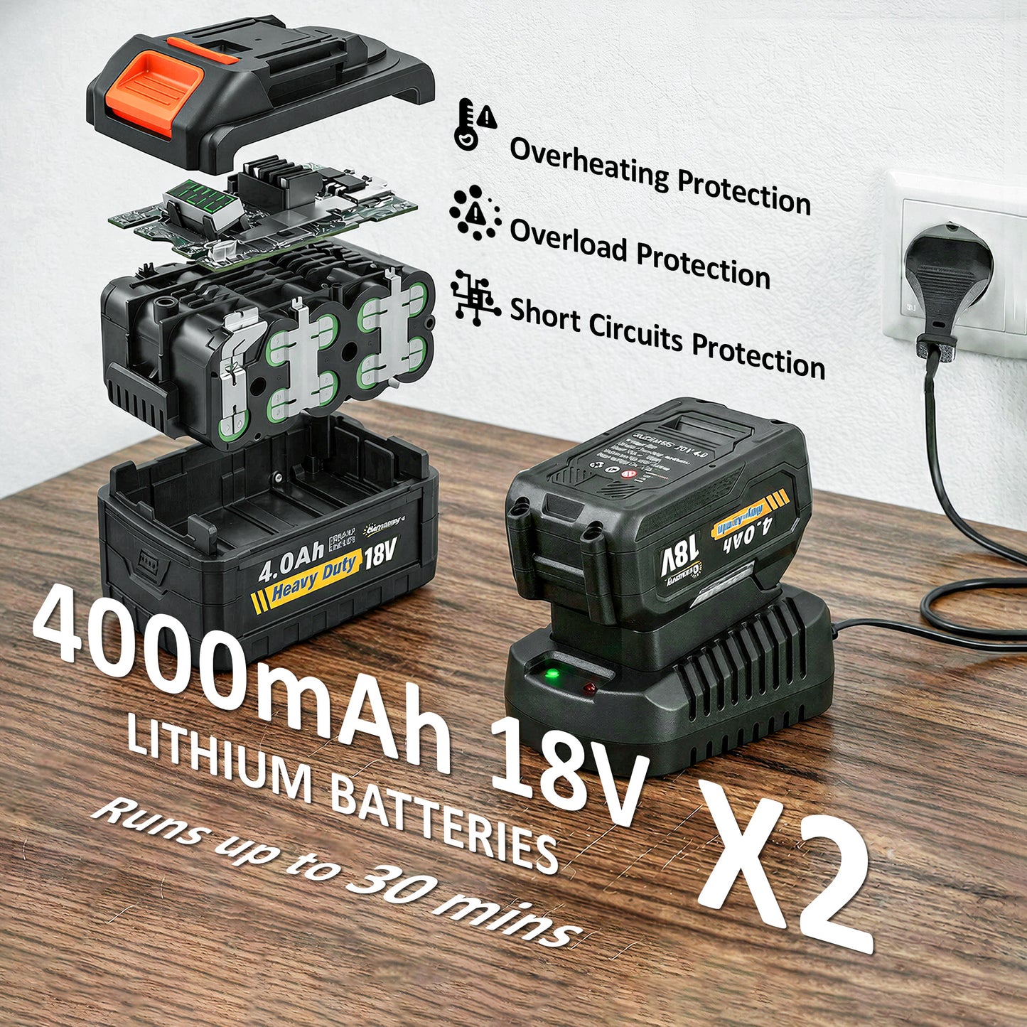Leaf Blower Cordless with 2 x 4000mAh Batteries & Charger