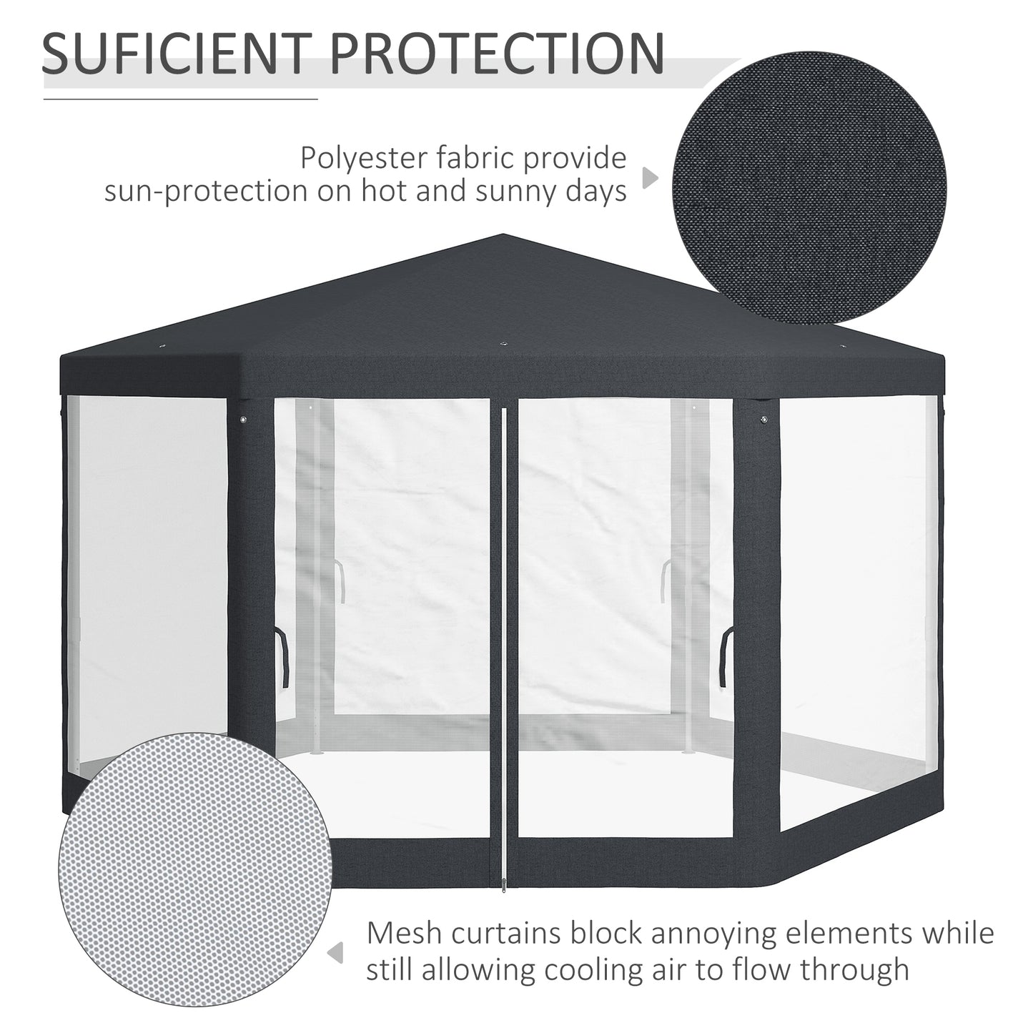 4M Hexagon Gazebo, Netting Party Tent