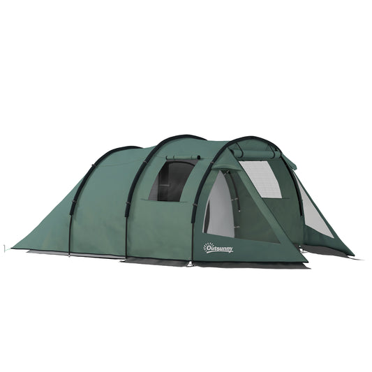 Two Room Tunnel Tent Camping Tent for  3-4 Man with Windows, Covers