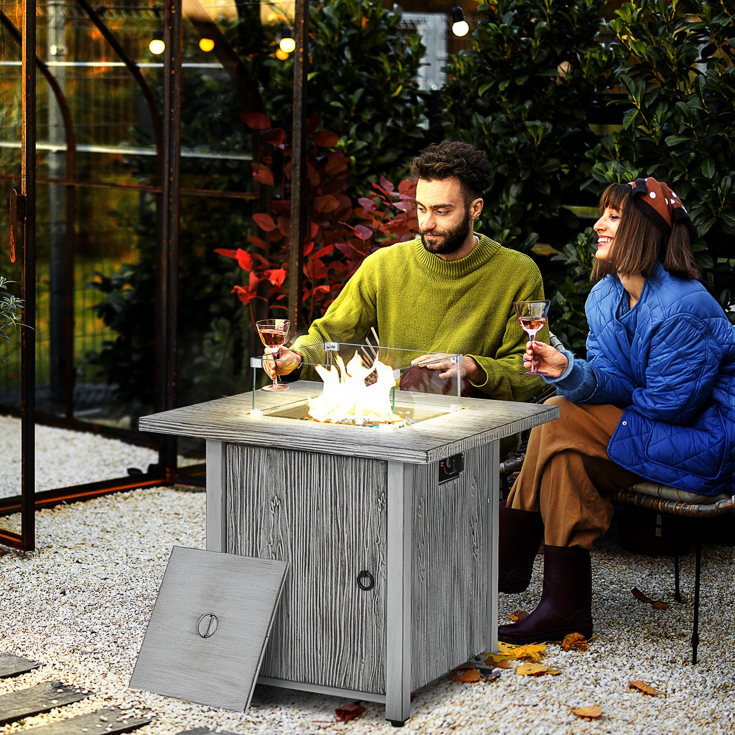 71cm 50,000 BTU Gas Fire Pit Table with Cover and Glass Screen