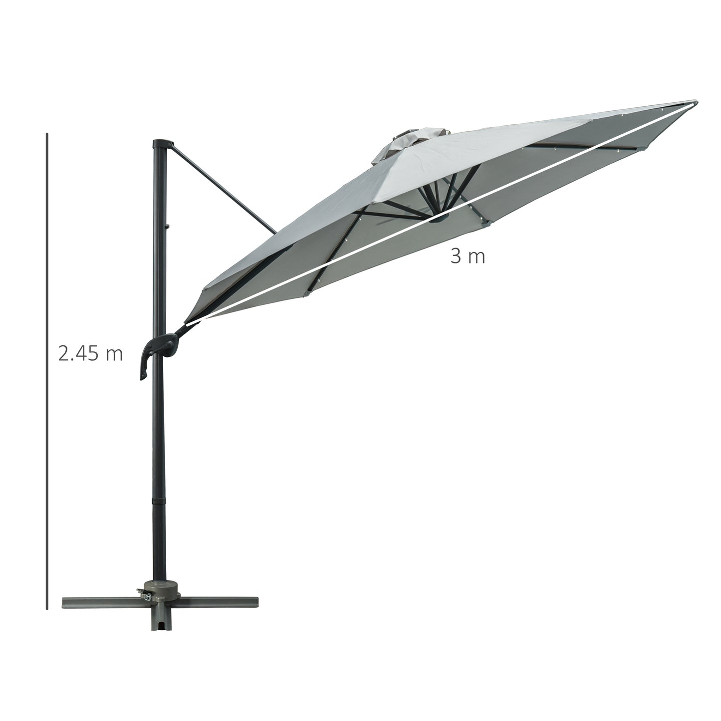 3(m) LED Cantilever Parasol Garden Sun Umbrella w/ Cross Base
