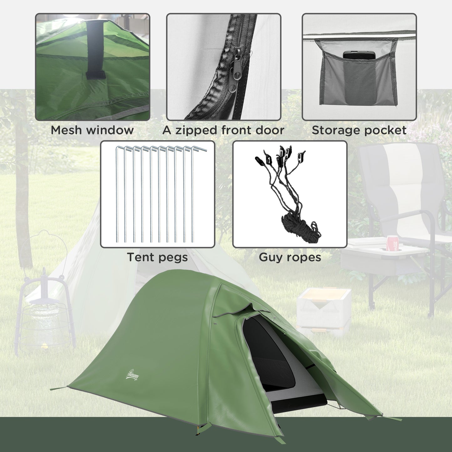 Double Layer Camping Tent, 1-2 Man Backpacking Tent with Carry Bag