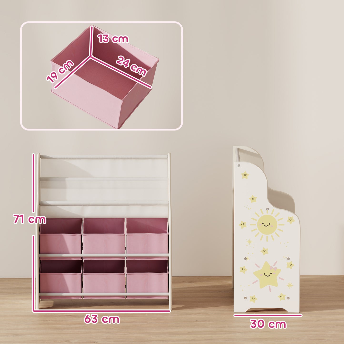Kids Storage Unit, Toy Organiser with 6 Fabric Drawers