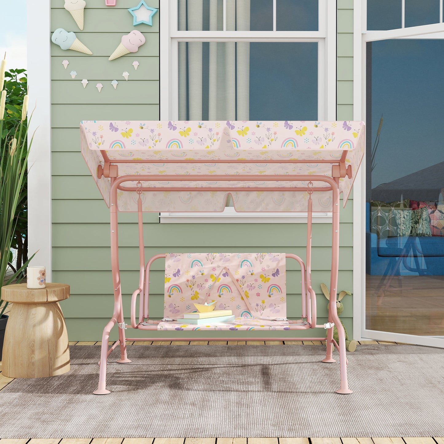 Kids Garden Swing Chair with Adjustable Canopy, Safety Belt