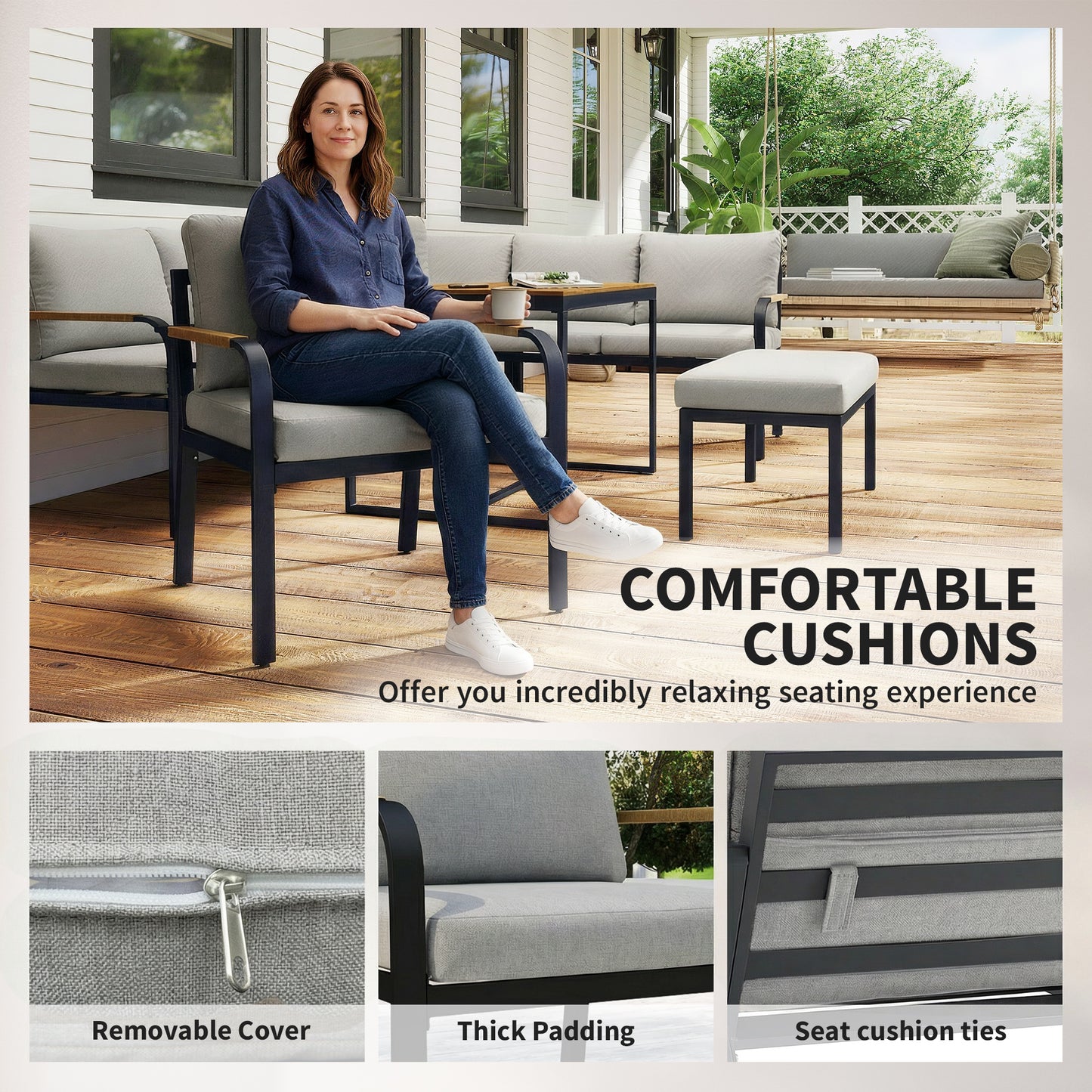 7 Seater Garden Furniture Set, Metal Garden Sofa Set with Cushions