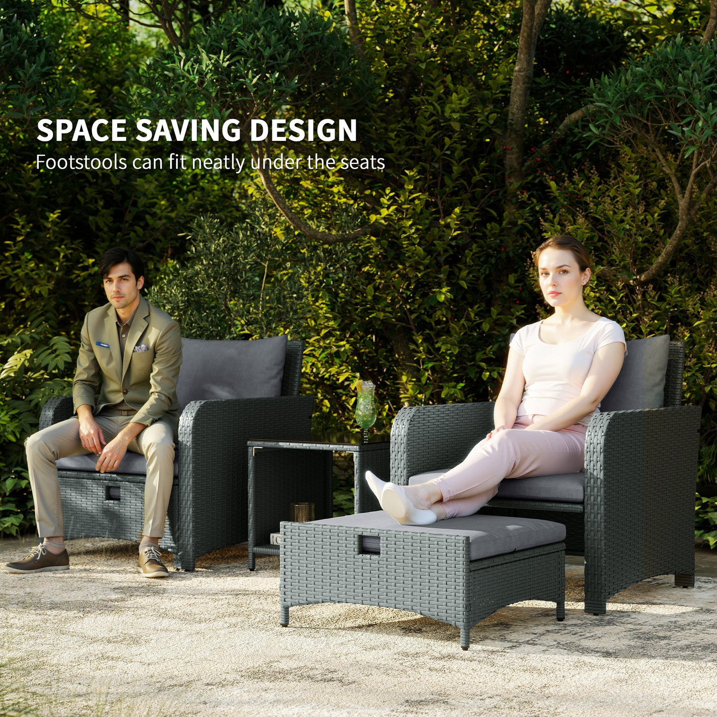 Five Piece Rattan Garden Furniture Set with 2-Tier Coffee Table