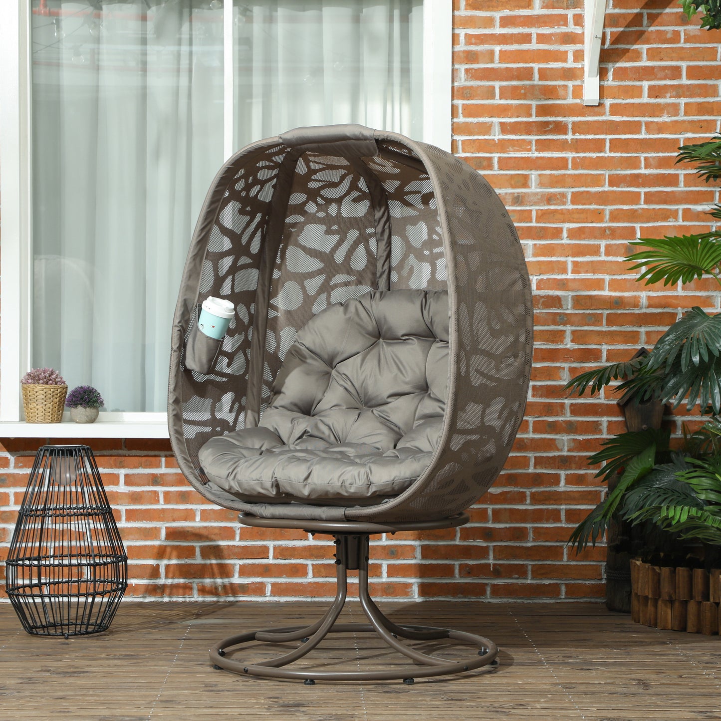 Swivel Egg Chair with Cushions, Foldable Basket Seat and Metal Frame (1)