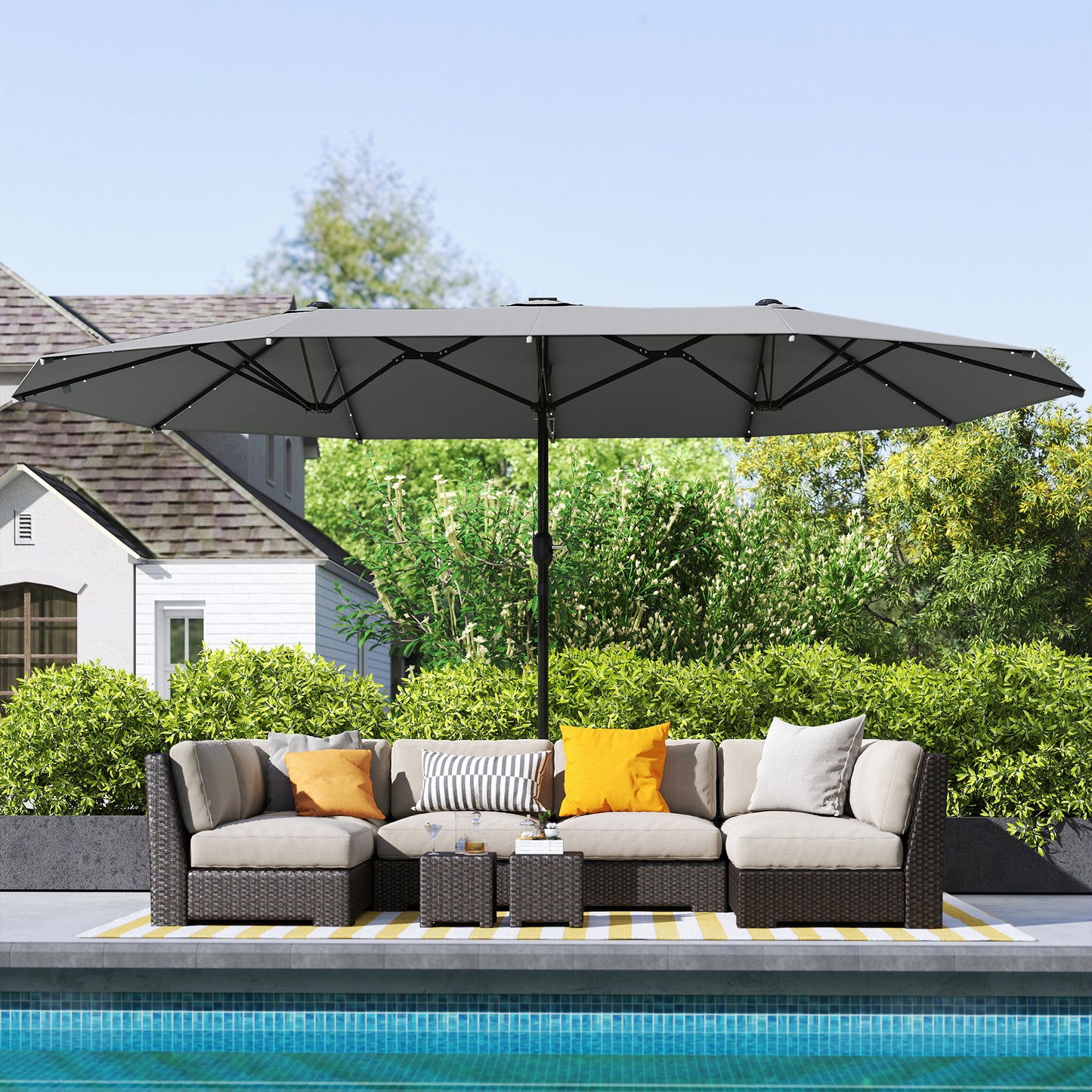 4.4m Double-Sided Sun Umbrella Patio Parasol LED Solar Lights